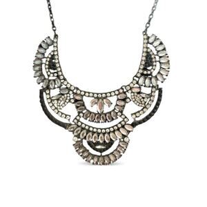 One Wink NWT Black & Clear Rhinestone Silver Bib Statement Necklace